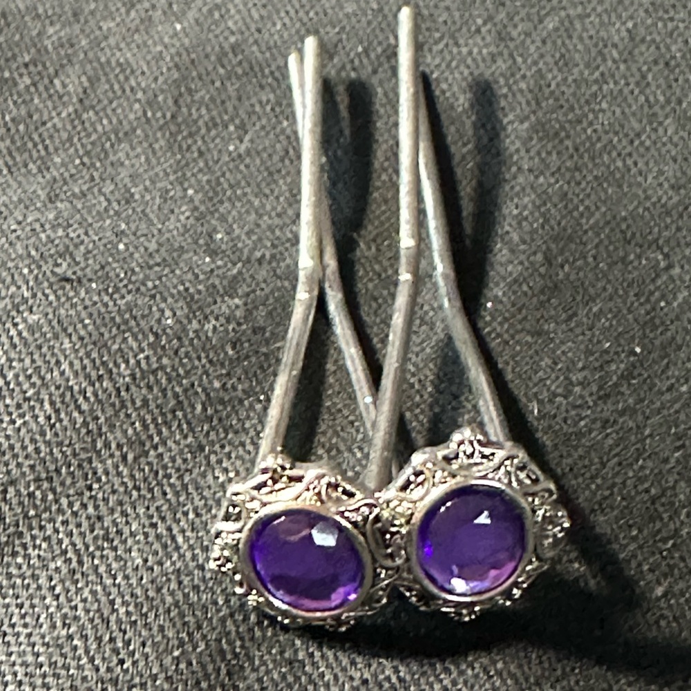 Amethyst Hair Pins - Picture 2 of 3